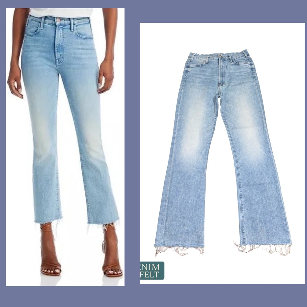 Mother Hustler Ankle Fray Jeans Light Wash High Rise Raw Hem Cropped Premium - Picture 1 of 12